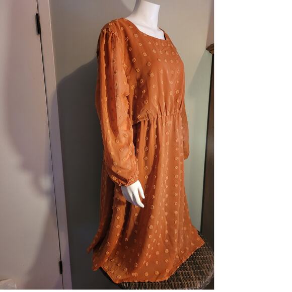 HANNA NIKOLE Terracotta Orange Maxi Dress 22W Plus Modest Boho Smocked Swiss Dot - Picture 8 of 10